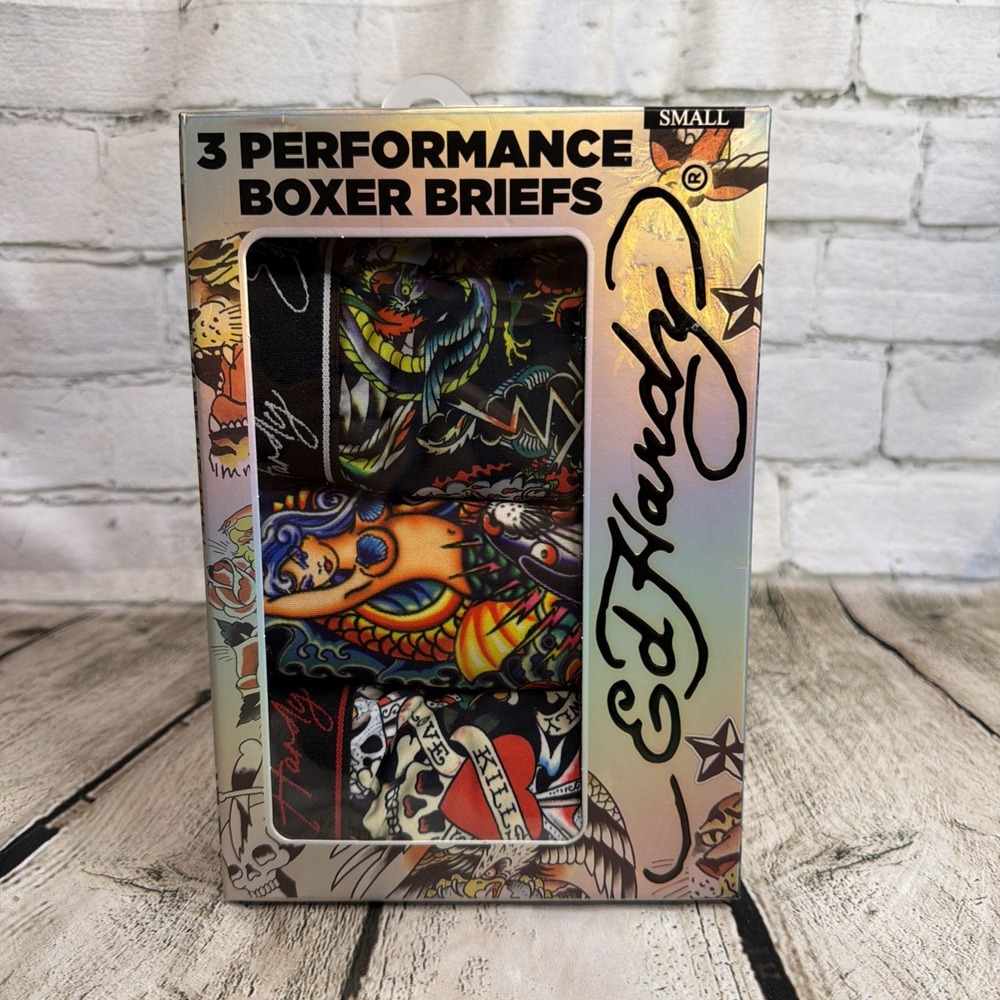 ED HARDY 3 Pack Men Performance Boxer Briefs Multicolor Prints New Size Small